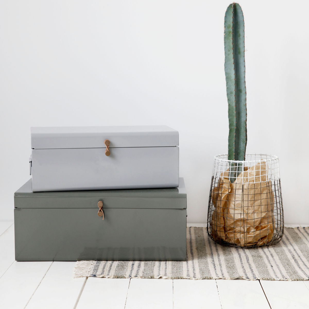 House Doctor Koffer Set Metal in Grijs/Groen