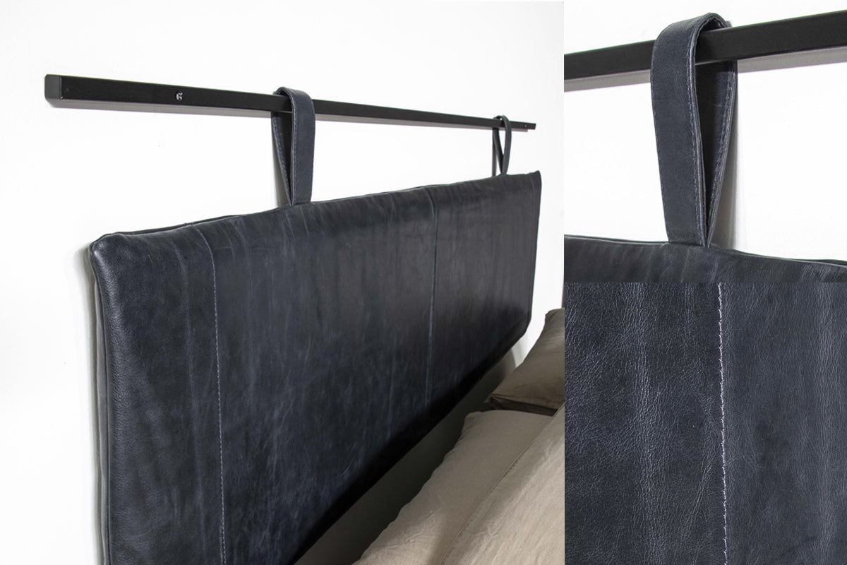 Lage Leren Hoofdbord Donkerblauw