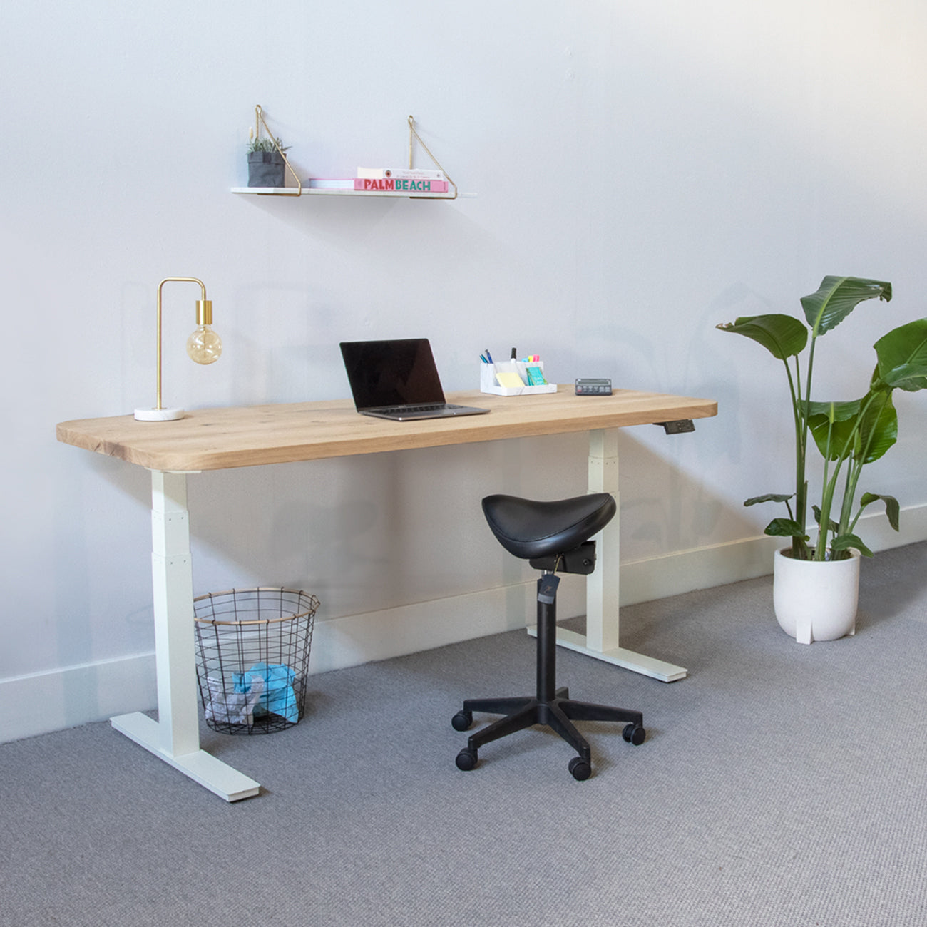 Zit sta bureau Eikenhout 200 cm met ronde hoeken
