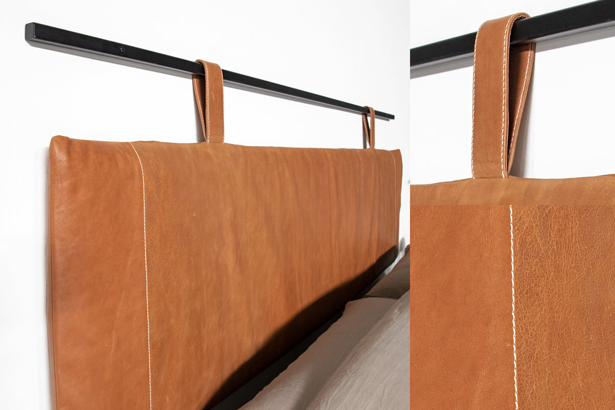 Medium Hoge Leren Hoofdbord Cognac