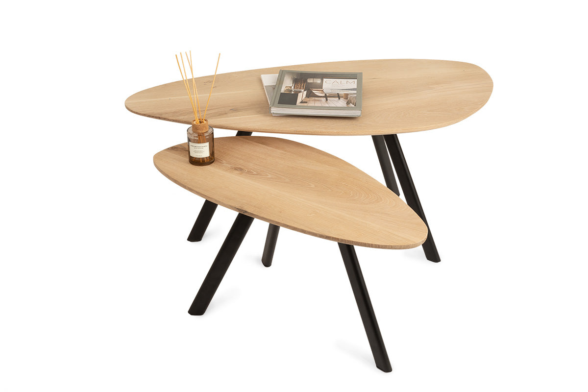 Kiezelvormige eiken salontafel set KG