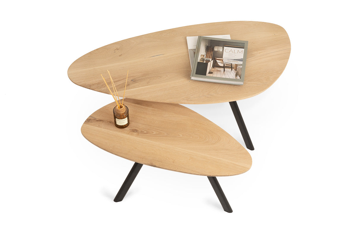 Kiezelvormige eiken salontafel set KG