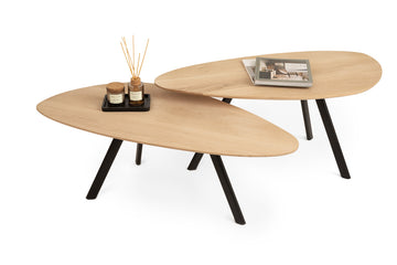 Kiezelvormige eiken salontafel set GG