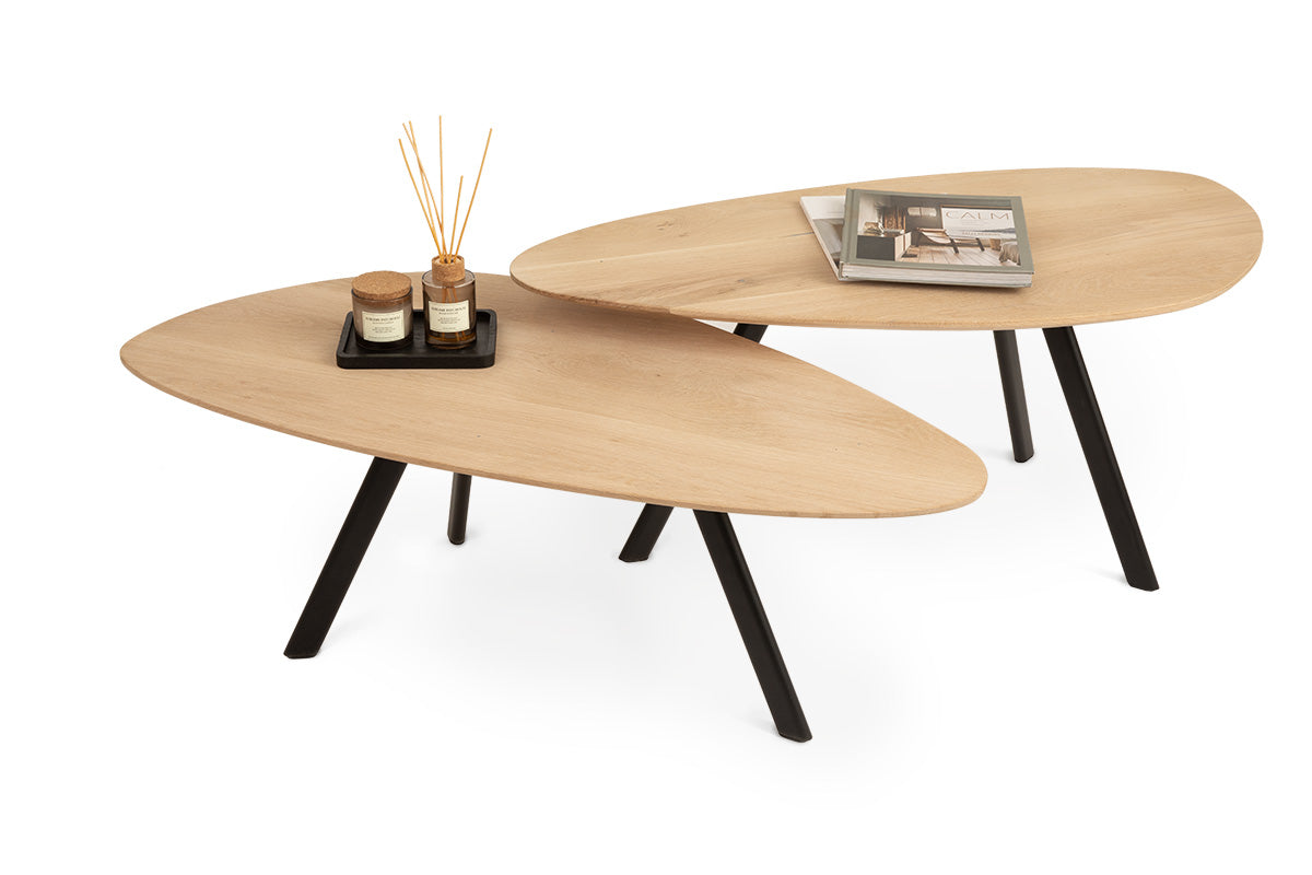 Kiezelvormige eiken salontafel groot
