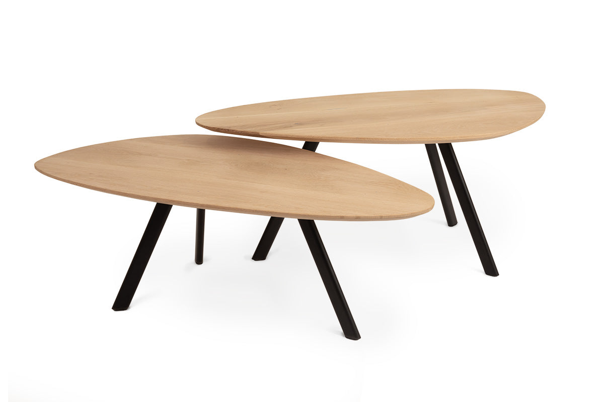 Kiezelvormige eiken salontafel set GG
