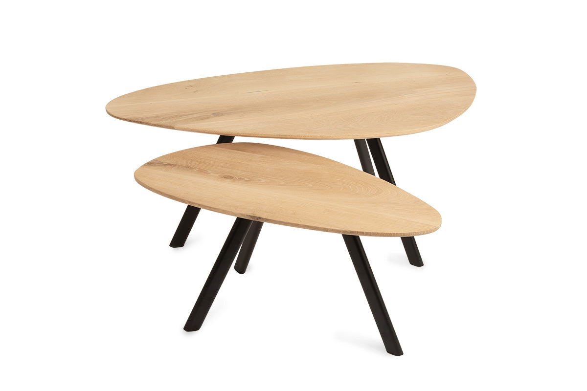 Kiezelvormige eiken salontafel set KG