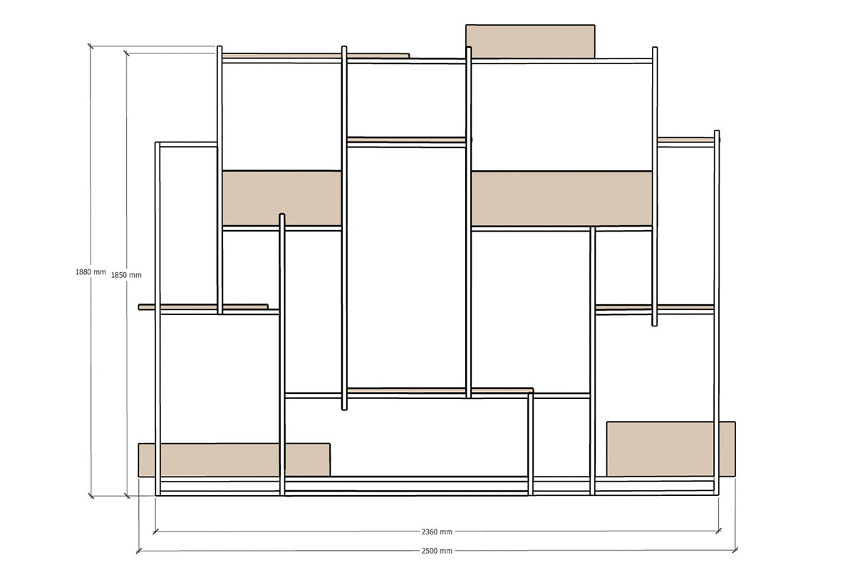 Roomdivider met plantenbakken en planken
