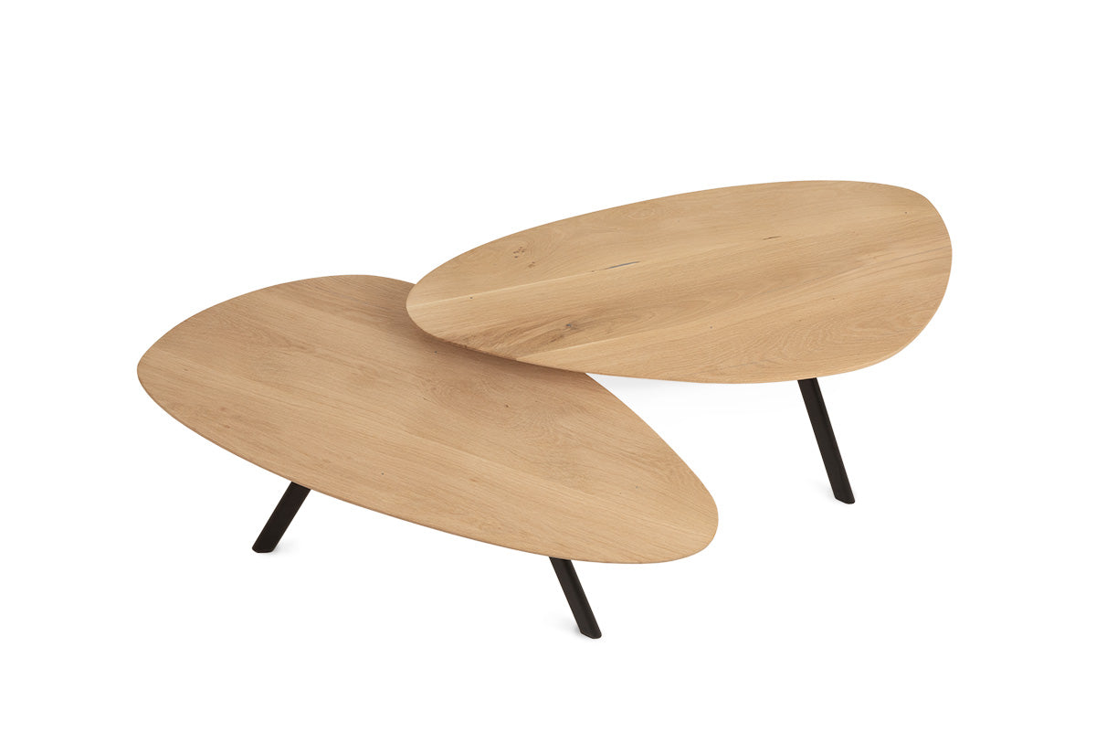 Kiezelvormige eiken salontafel set GG