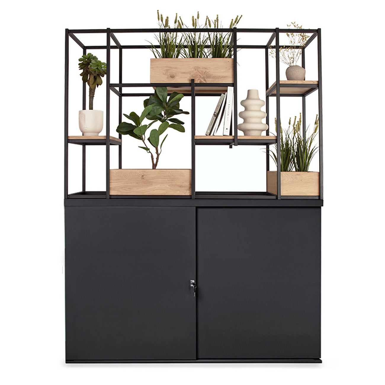 Schuifdeurkast met plantenbakken en planken