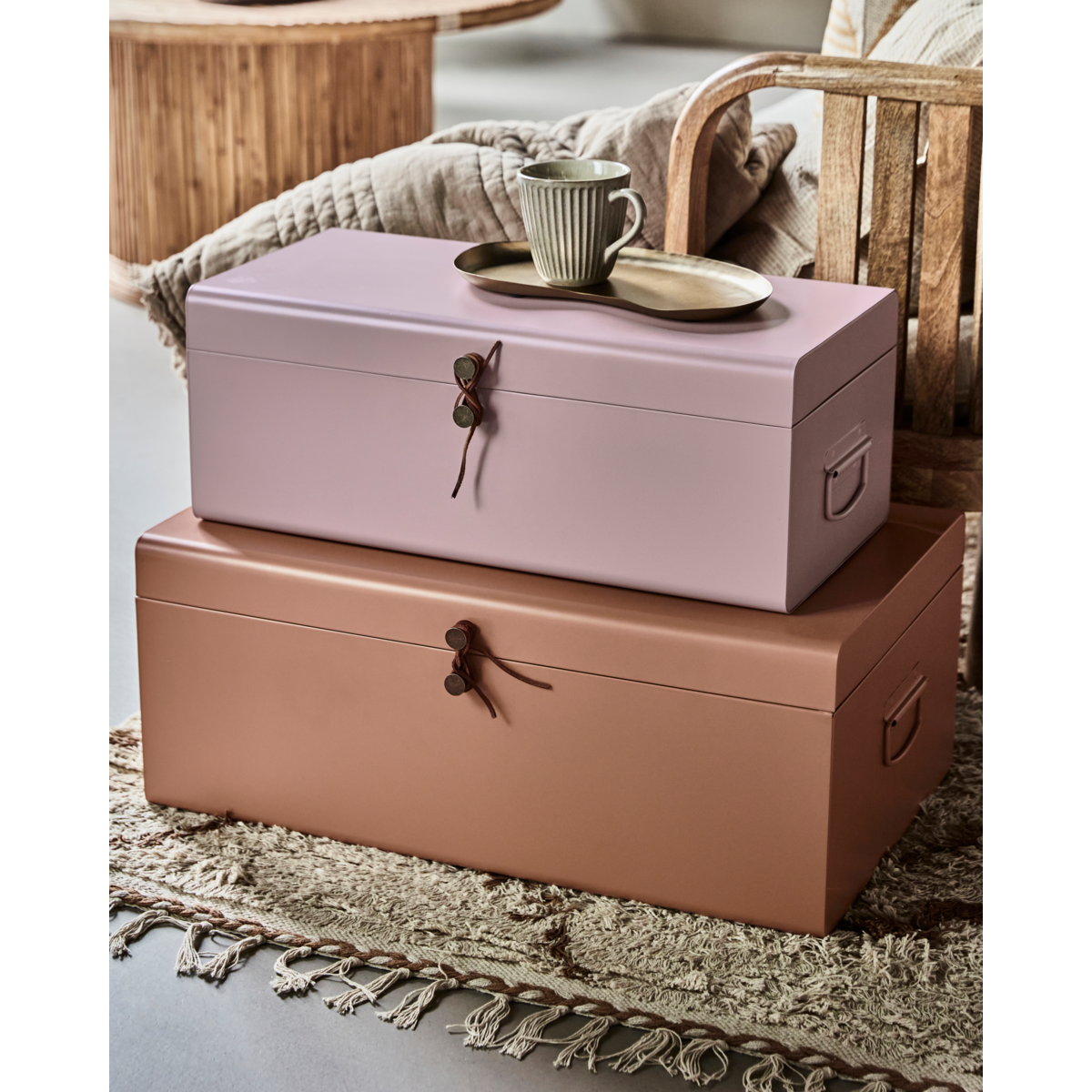 House Doctor Koffer Set Metal in Beige/Rose