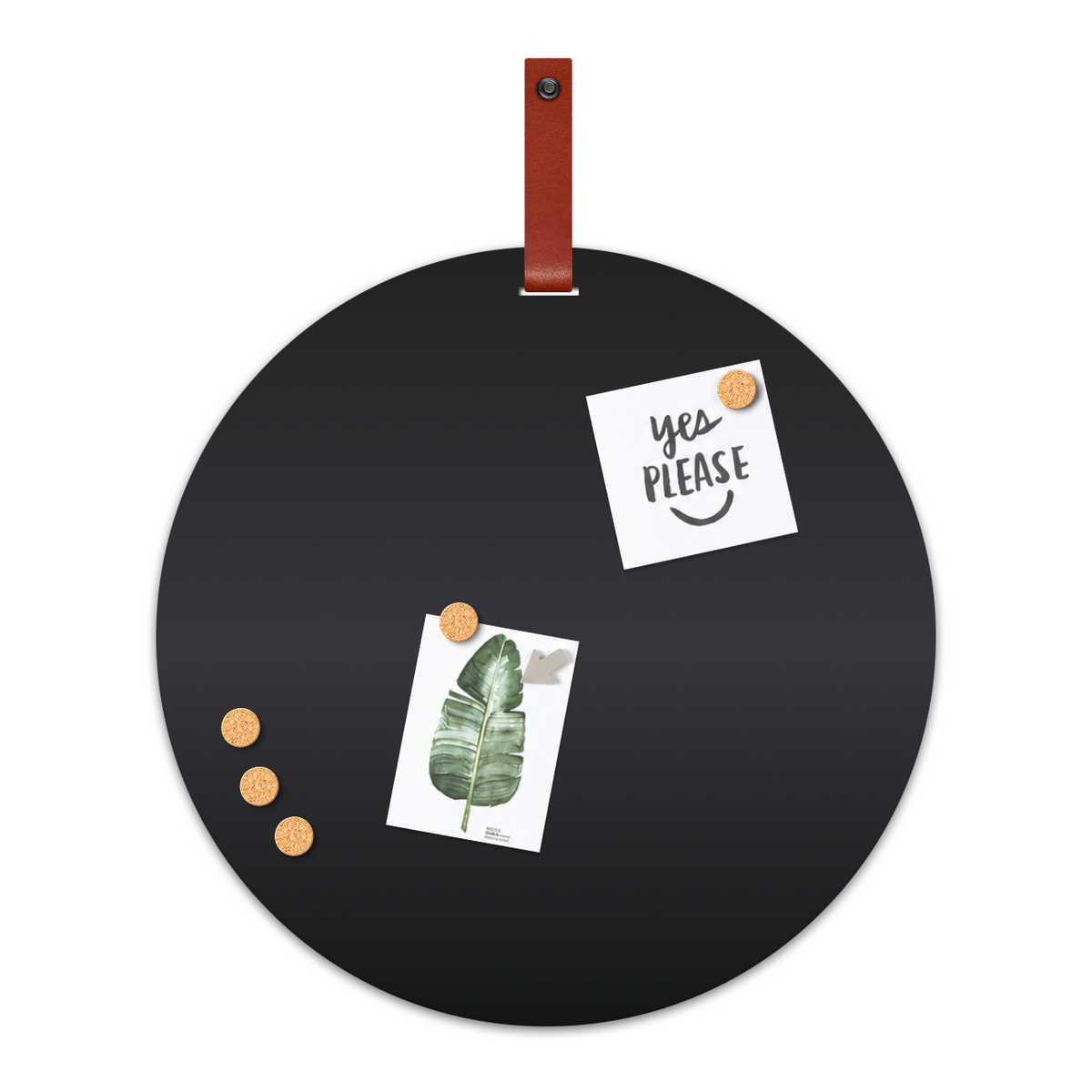 Magneetbord Mundo Zwart Rond 60 cm Band cognac