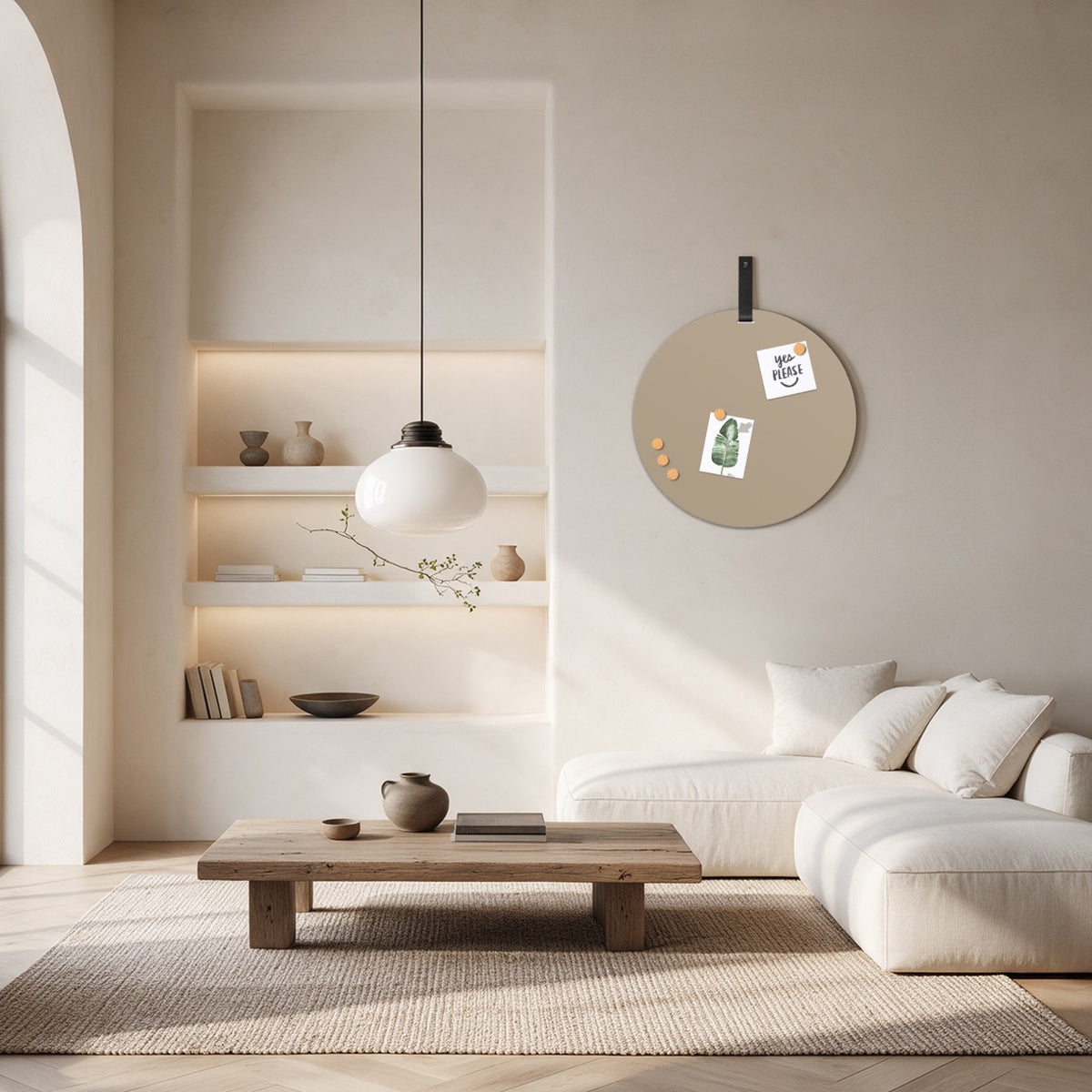 Magneetbord Mundo Beige Rond 60 cm Band zwart