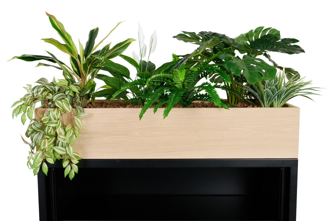 Roldeurkast met eiken plantenbak