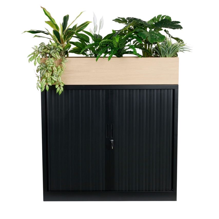 Roldeurkast met eiken plantenbak