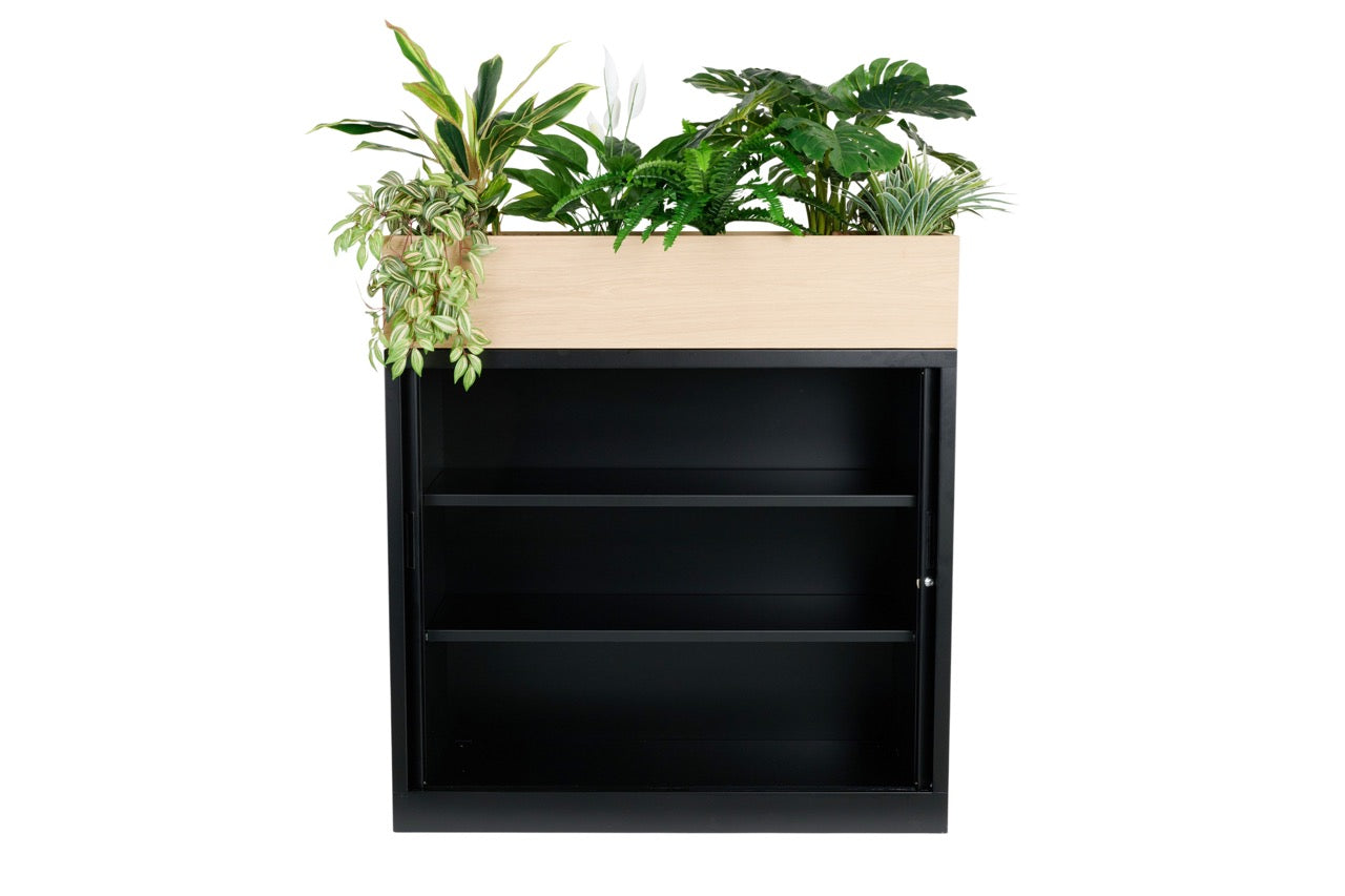 Roldeurkast met eiken plantenbak