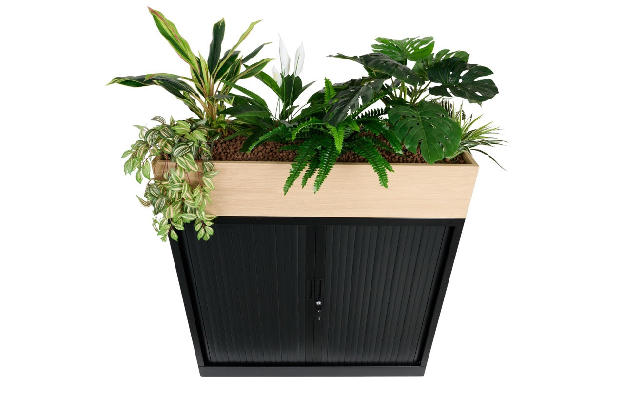 Roldeurkast met eiken plantenbak