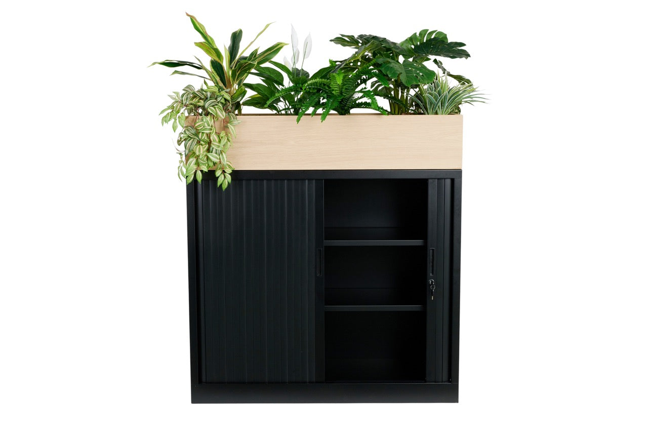 Roldeurkast met eiken plantenbak