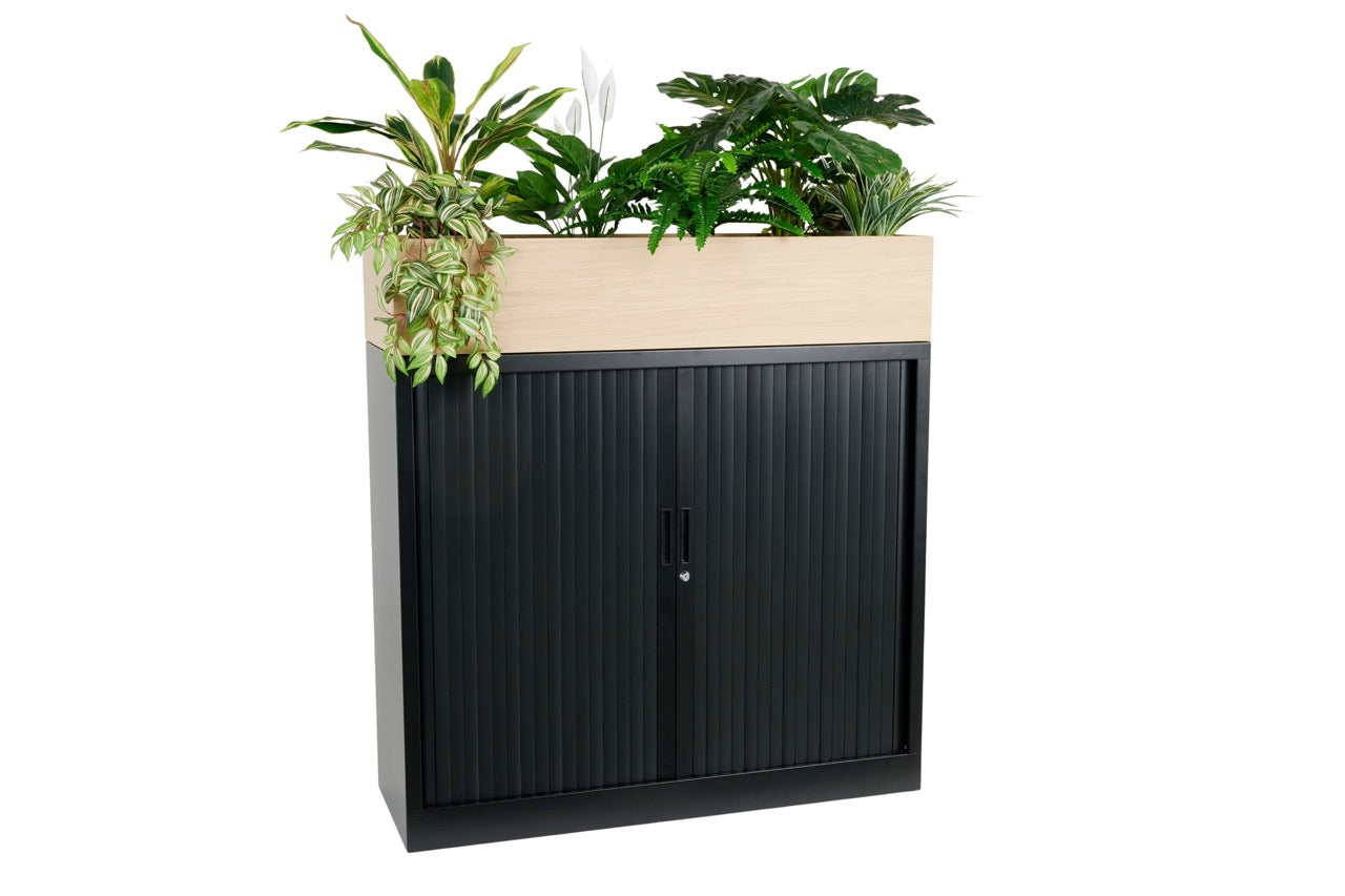 Roldeurkast met eiken plantenbak