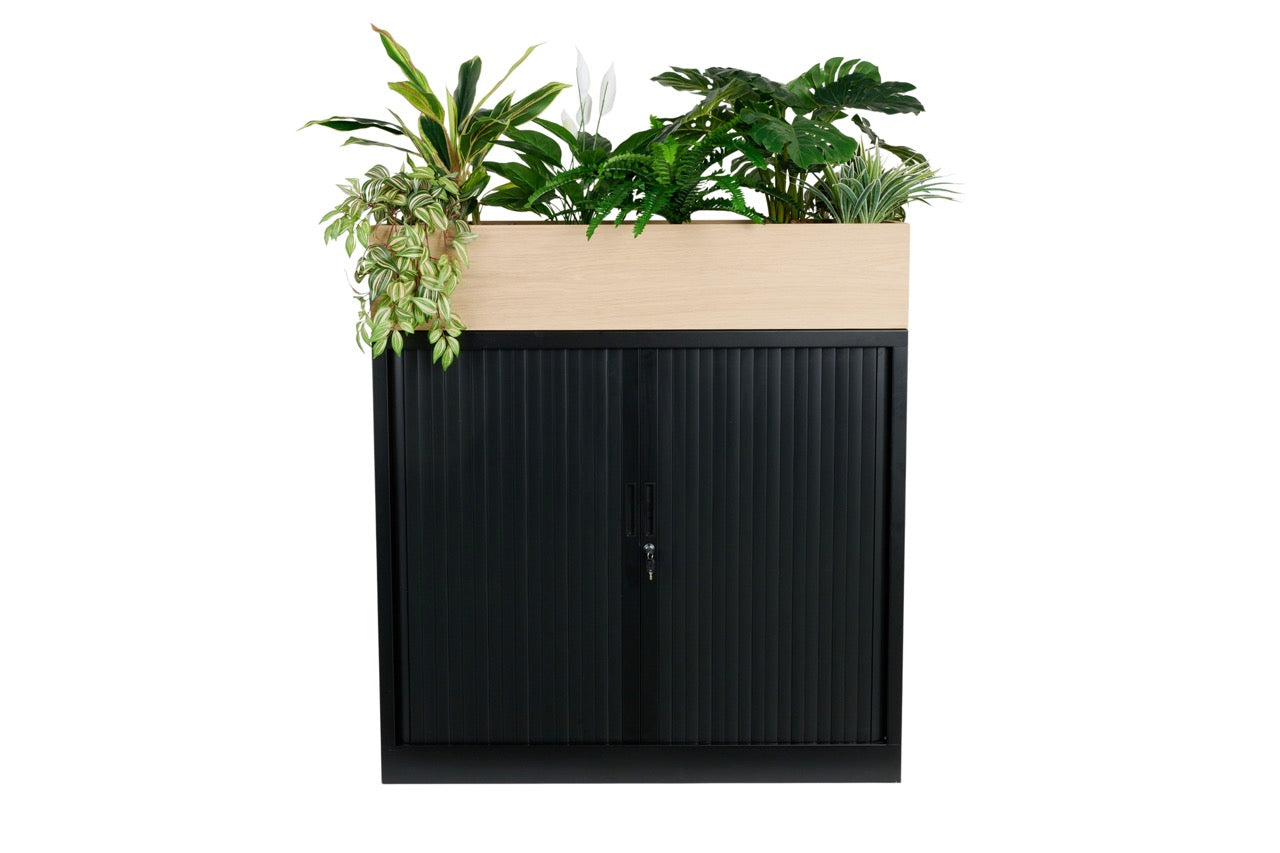 Roldeurkast met eiken plantenbak