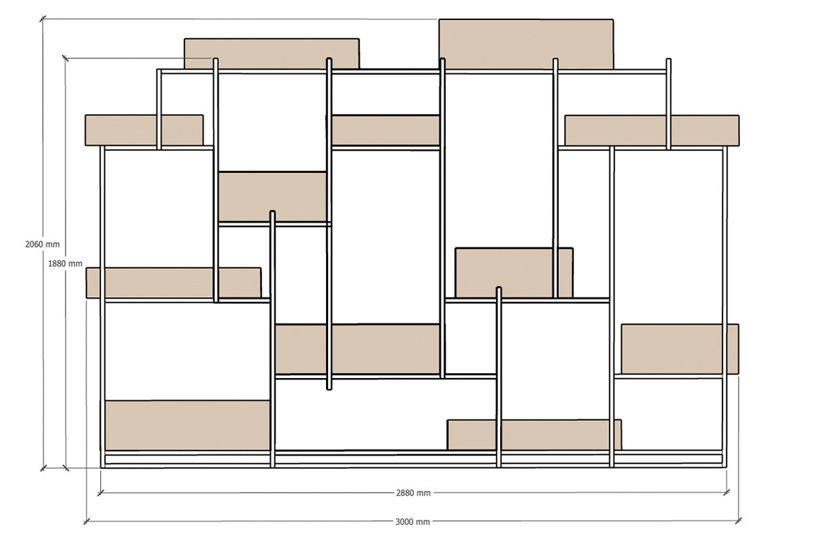 Stalen roomdivider met houten plantenbakken